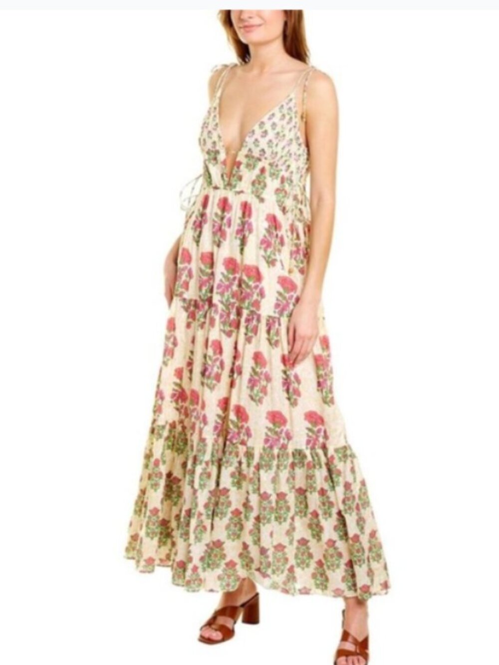 Ash & Eden Floral Tiered Maxi Dress XL Boho Garden Party Cotton Cottagecore